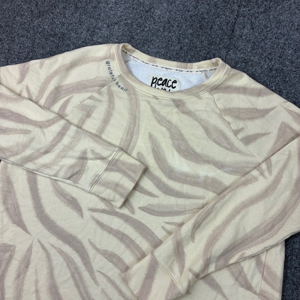 Peace Love World Grateful Heart Zebra Print Sweatshirt Womens Size Small